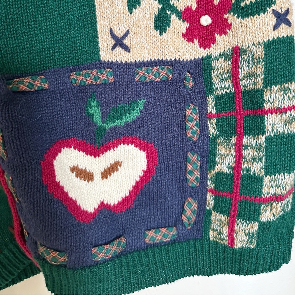 Vintage Patchwork Farmhouse Cardigan Sweater Cottagecore Apple Barn Sheep Knit - Picture 5 of 6